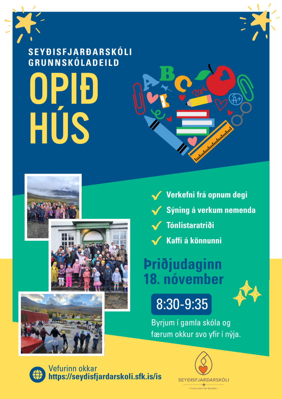 Nemendur og starfsfólk í grunnskóladeild bjóða gesti hjartanlega velkomna