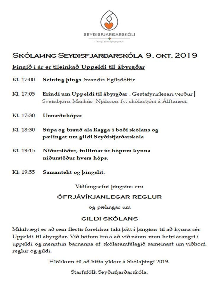 Skólaþing Seyðisfjarðarskóla  9. okt. 2019