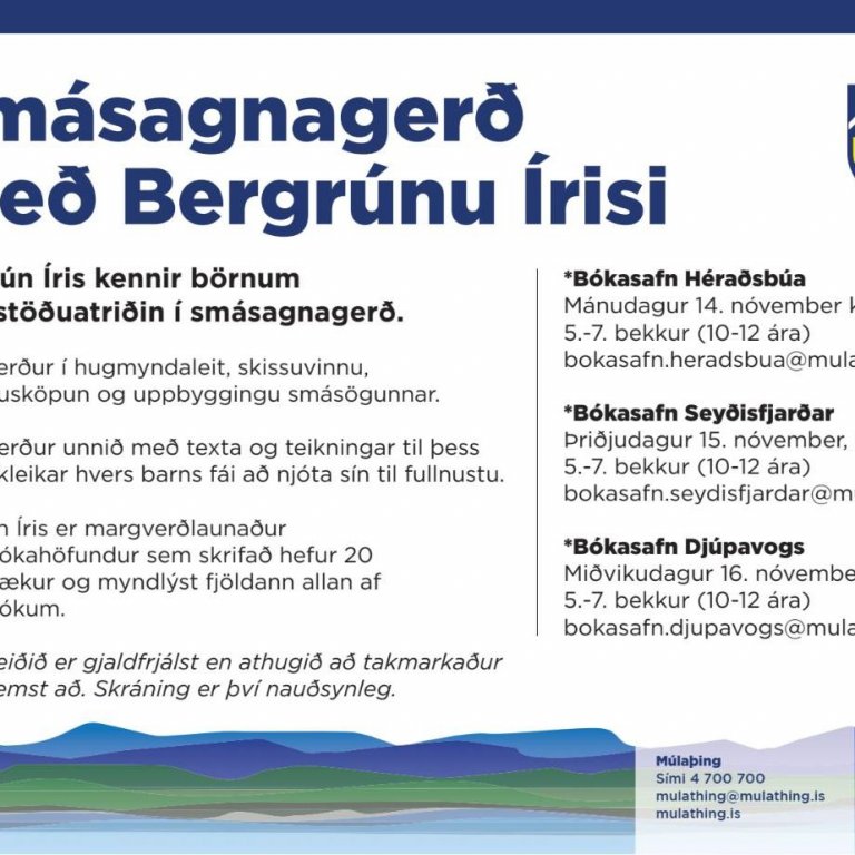 Smásagnagerð með Bergrúnu Írisi á bókasöfnum Múlaþings
