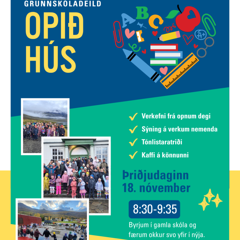 Nemendur og starfsfólk í grunnskóladeild bjóða gesti hjartanlega velkomna